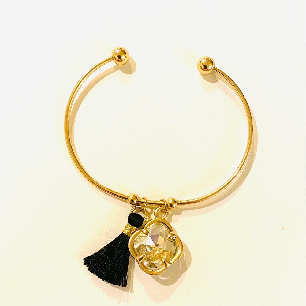 Gold Cuff Tassel Charm Bracelet